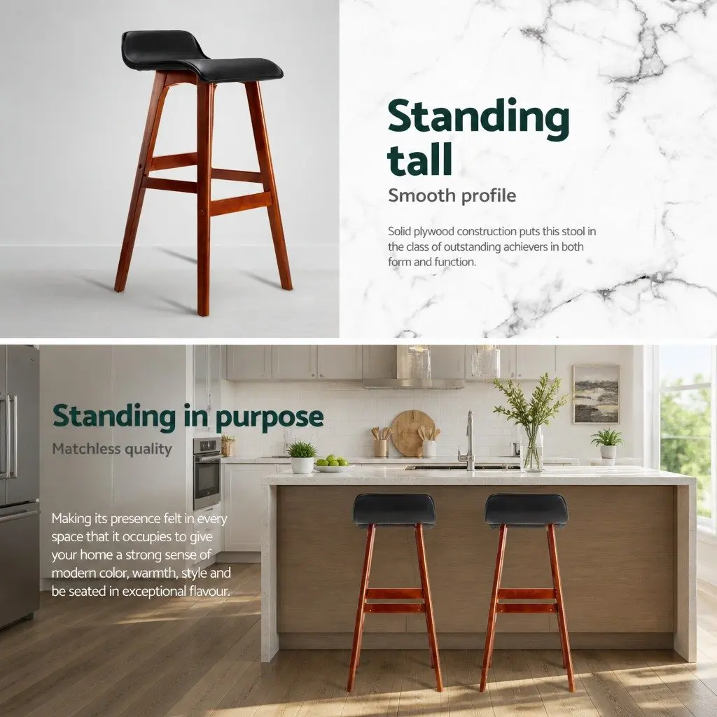 Bar Stools Bentwood Black 74cm Height Set of 2 Kitchen Dining Seating with Footrest