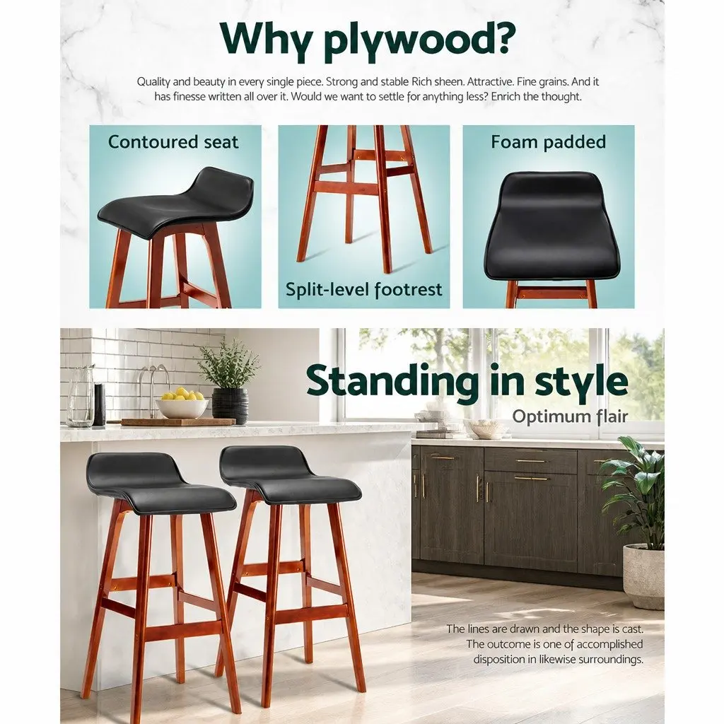 Bar Stools Bentwood Black 74cm Height Set of 2 Kitchen Dining Seating with Footrest