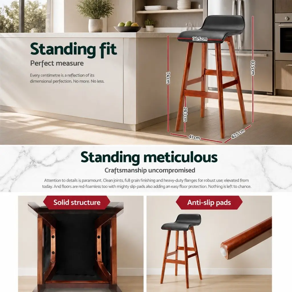 Bar Stools Bentwood Black 74cm Height Set of 2 Kitchen Dining Seating with Footrest