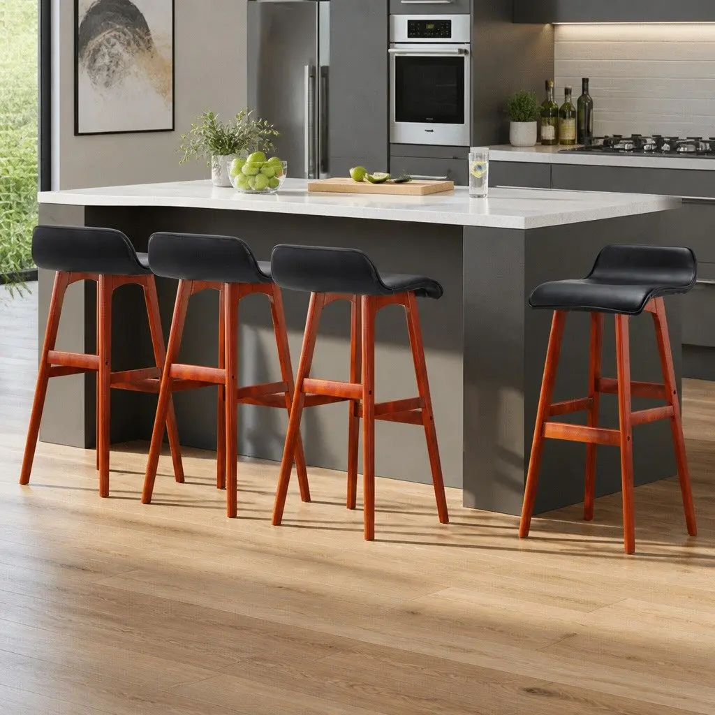 Bar Stools Set of 4 Black Wooden Bentwood Kitchen Counter Seating Padded