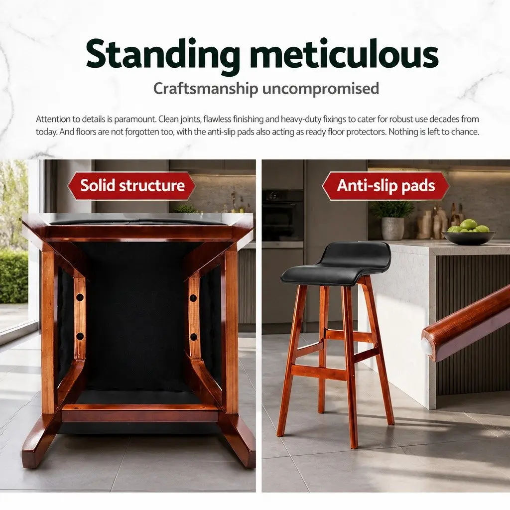 Bar Stools Set of 4 Black Wooden Bentwood Kitchen Counter Seating Padded