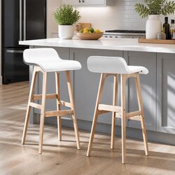 Set of 2 Friendly White Bar Stools with Padded Seats