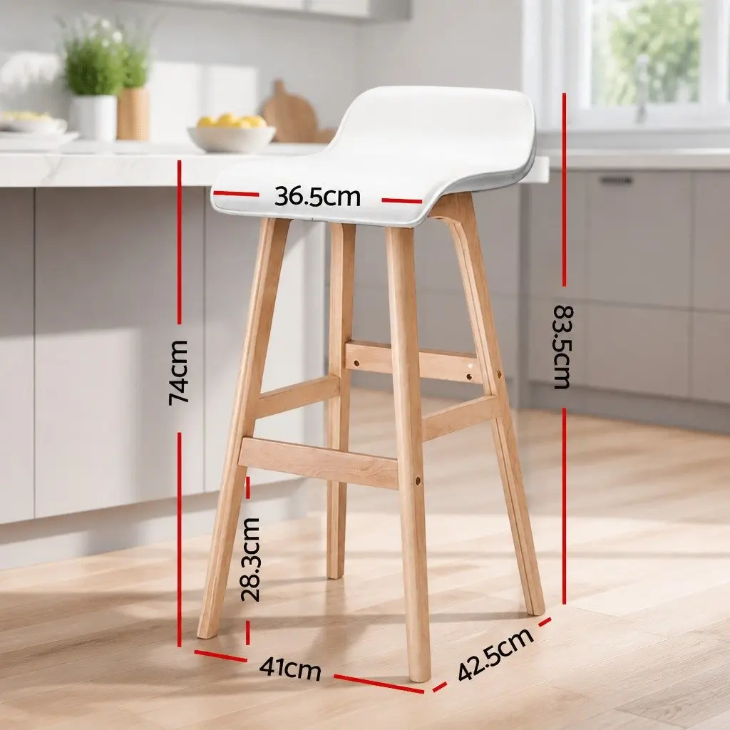 Bar Stools Wooden White Bentwood Frame PU Leather Padded Seat Set of 2