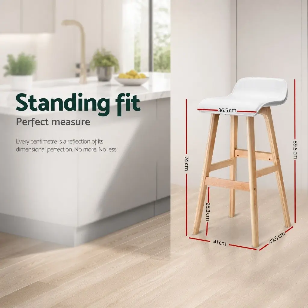 Bar Stools Wooden White Bentwood Frame PU Leather Padded Seat Set of 2