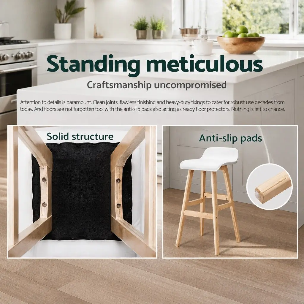 Bar Stools Wooden White Bentwood Frame PU Leather Padded Seat Set of 2