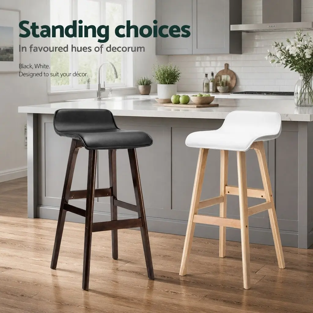 Bar Stools Wooden White Bentwood Frame PU Leather Padded Seat Set of 2