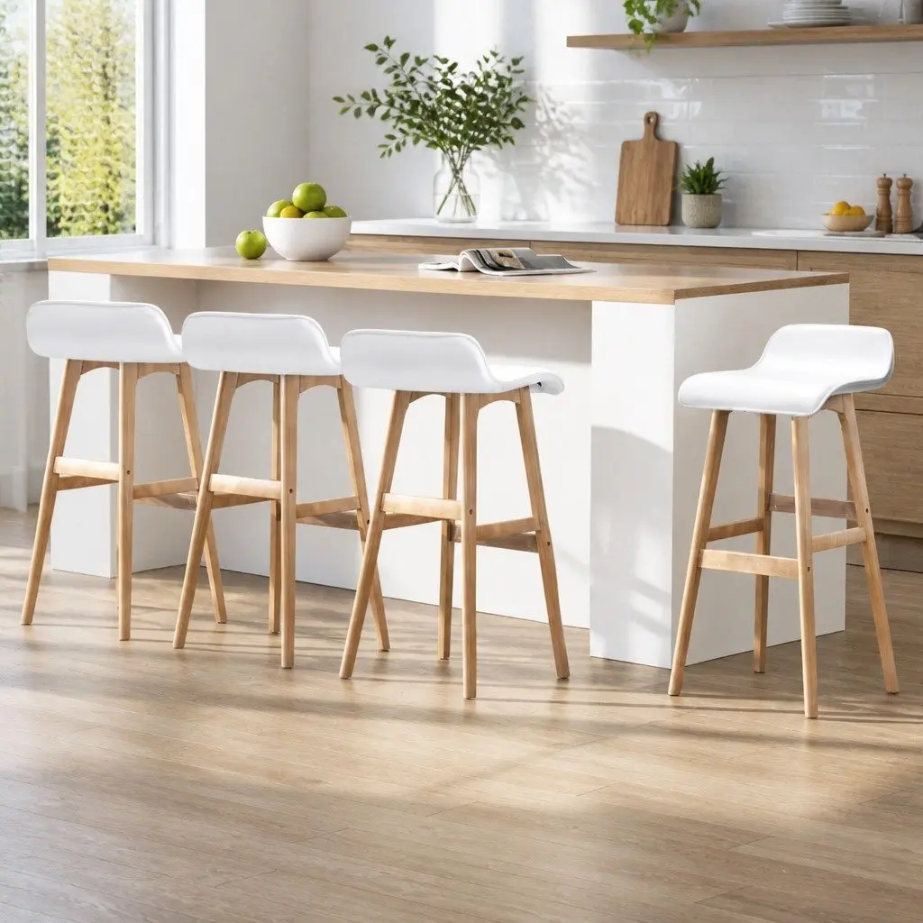 Bar Stools Wooden White Padded Seat 74 cm Set of 4