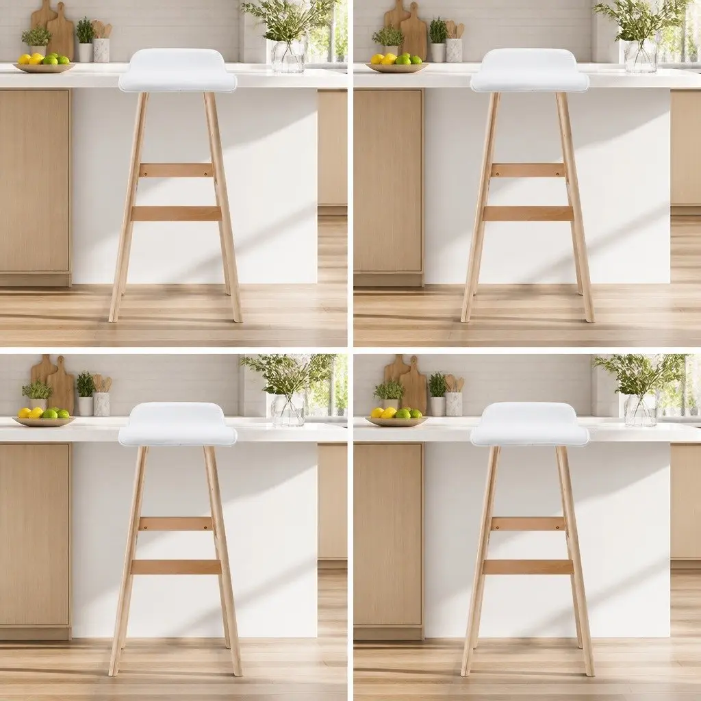 Bar Stools Wooden White Padded Seat 74 cm Set of 4