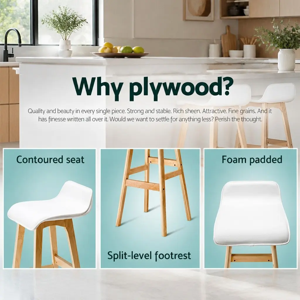 Bar Stools Wooden White Padded Seat 74 cm Set of 4