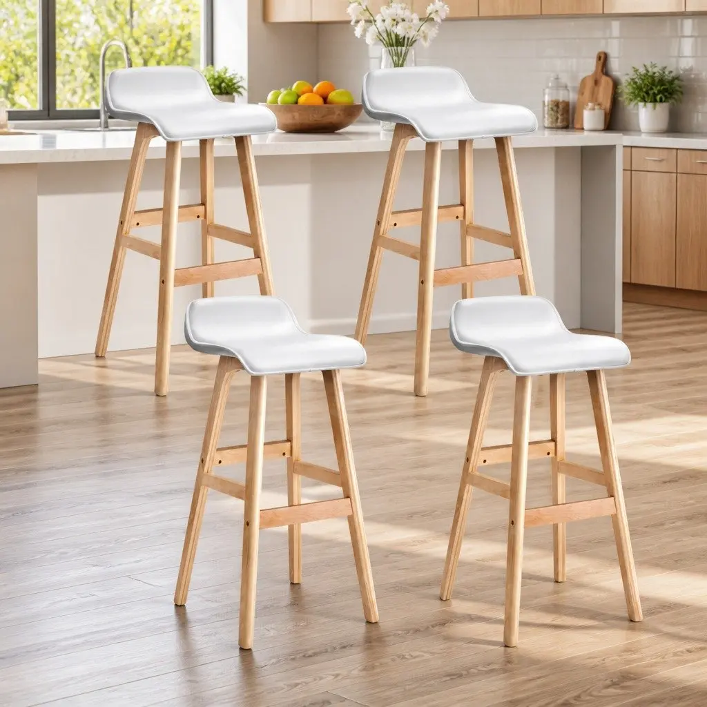 Bar Stools Wooden White Padded Seat 74 cm Set of 4