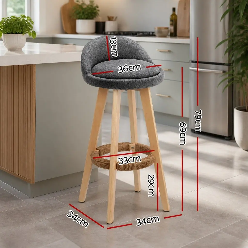 Bar Stools Padded Linen Seat Bentwood Frame Grey 4 Piece