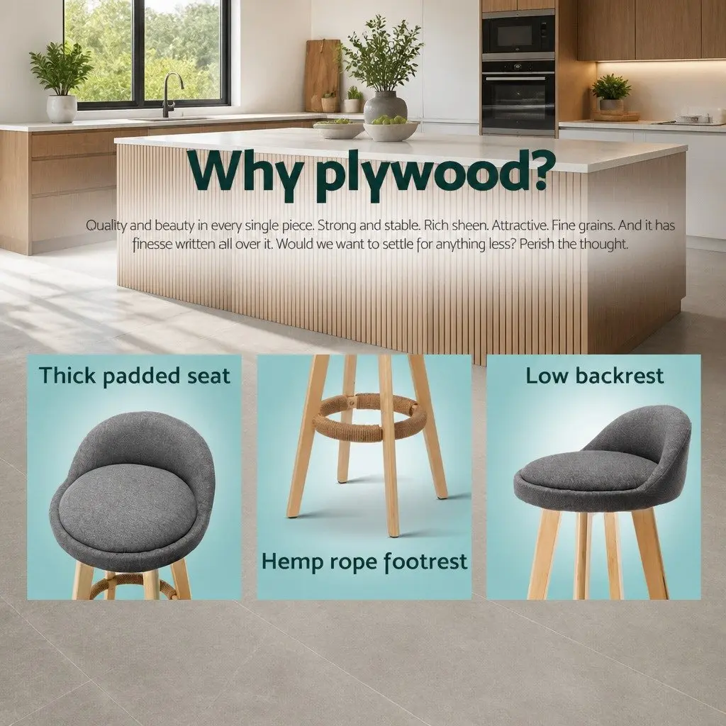 Bar Stools Padded Linen Seat Bentwood Frame Grey 4 Piece