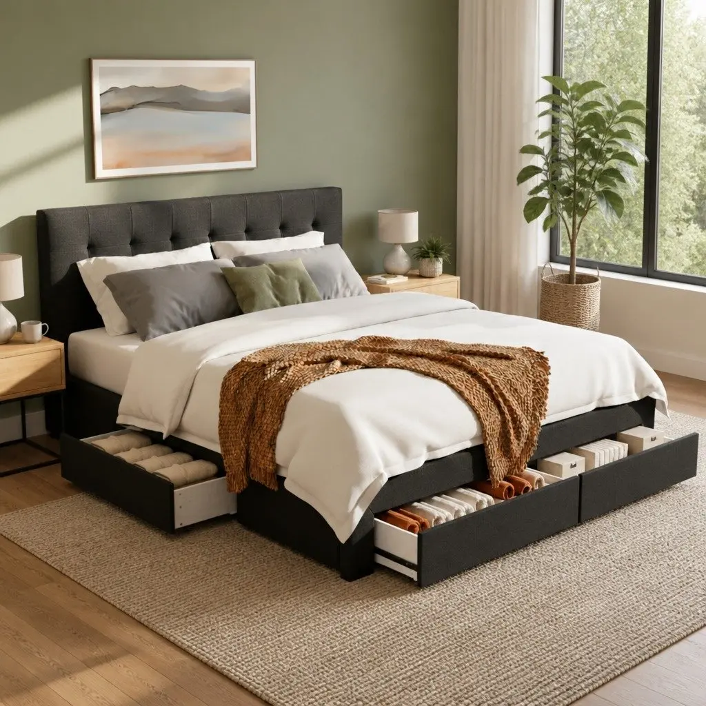 Queen Bed Frame with Storage