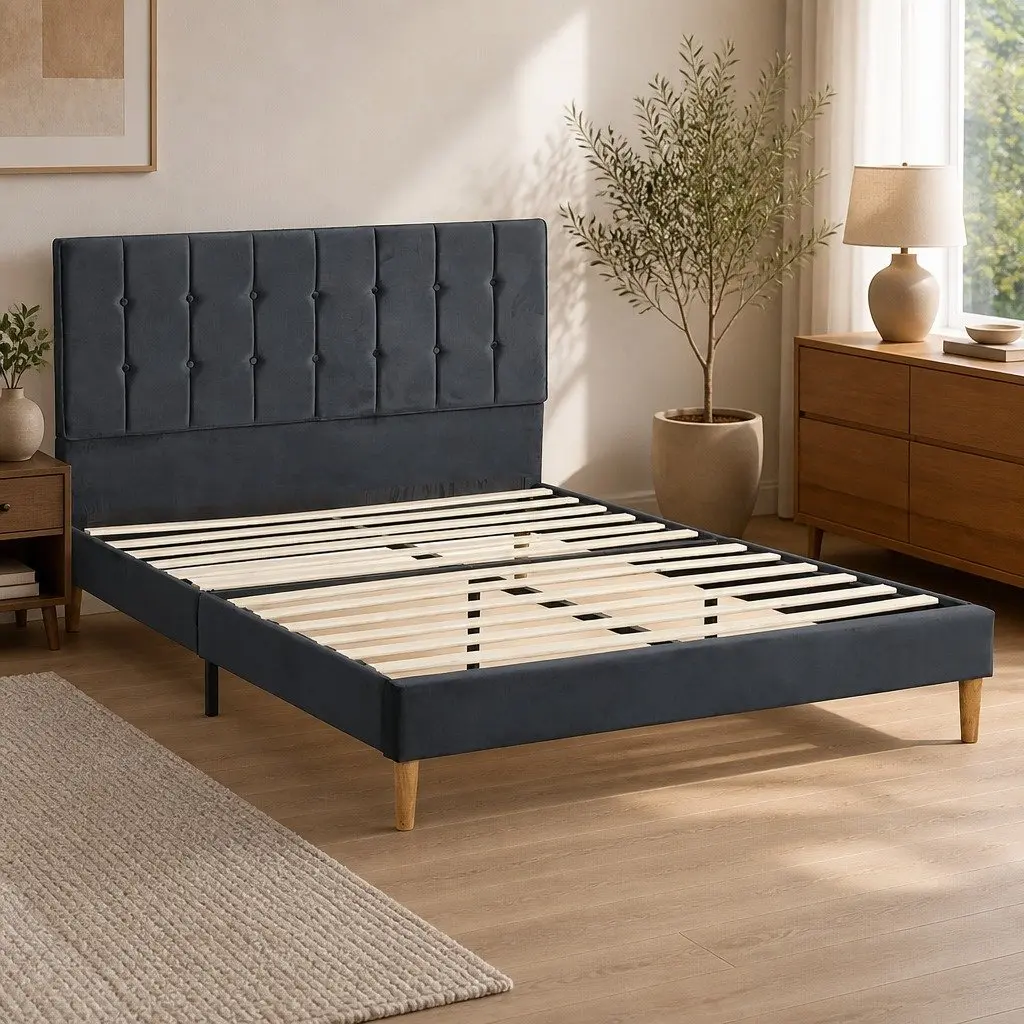 Queen Bed Frame with Velvet Comfort