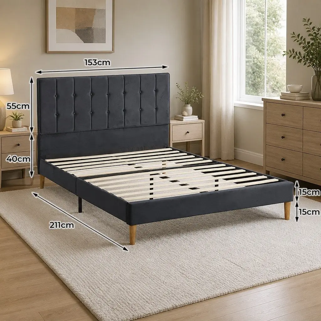 Queen Bed Frame with Velvet Comfort