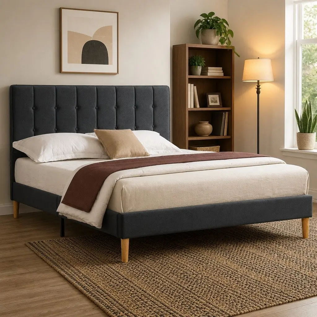 Queen Bed Frame with Velvet Comfort