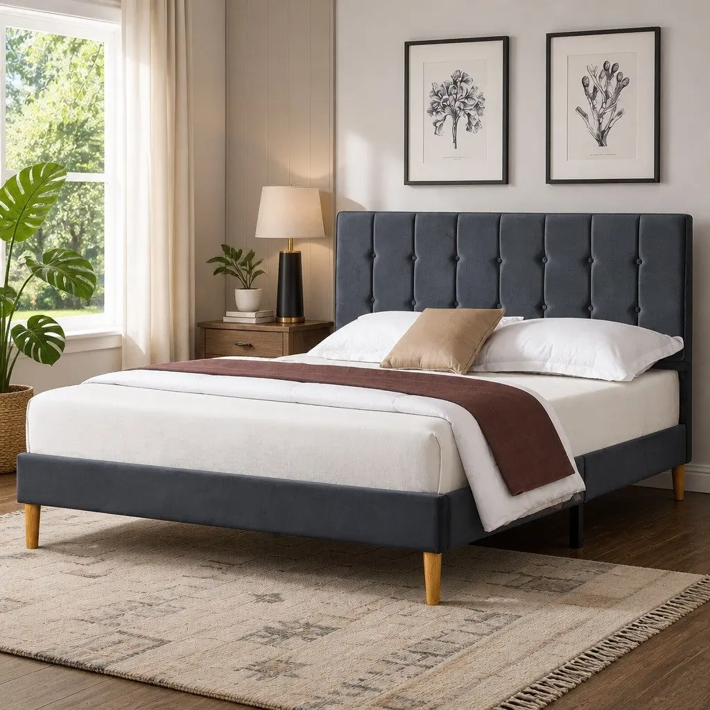 Queen Bed Frame with Velvet Comfort