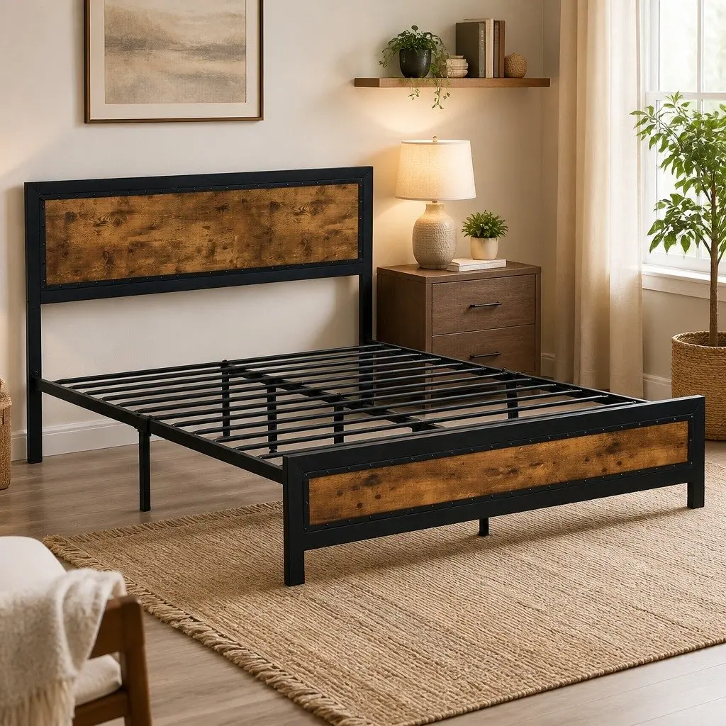 Double Bed Frame Steel Slats Support Double Size