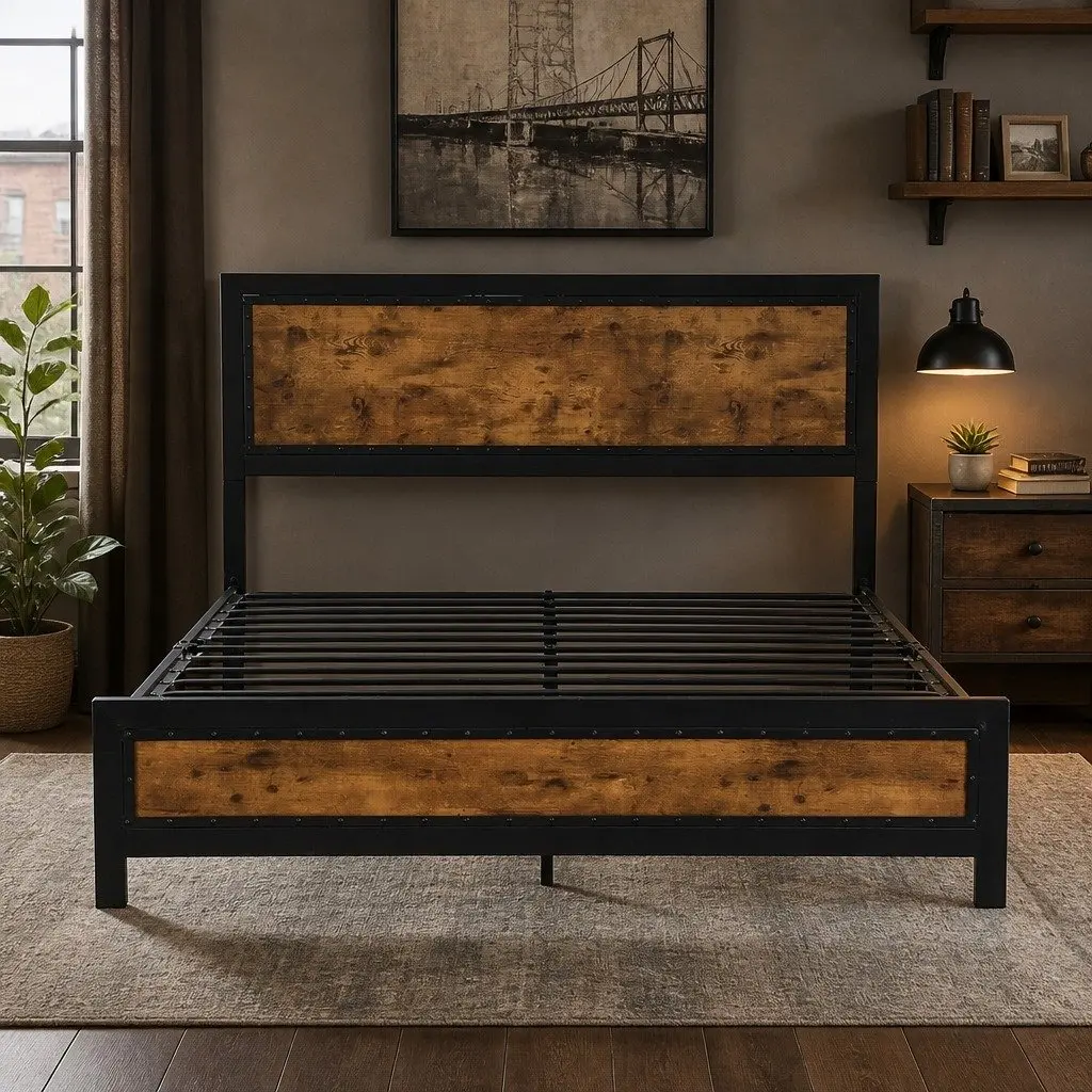 Double Bed Frame Steel Slats Support Double Size