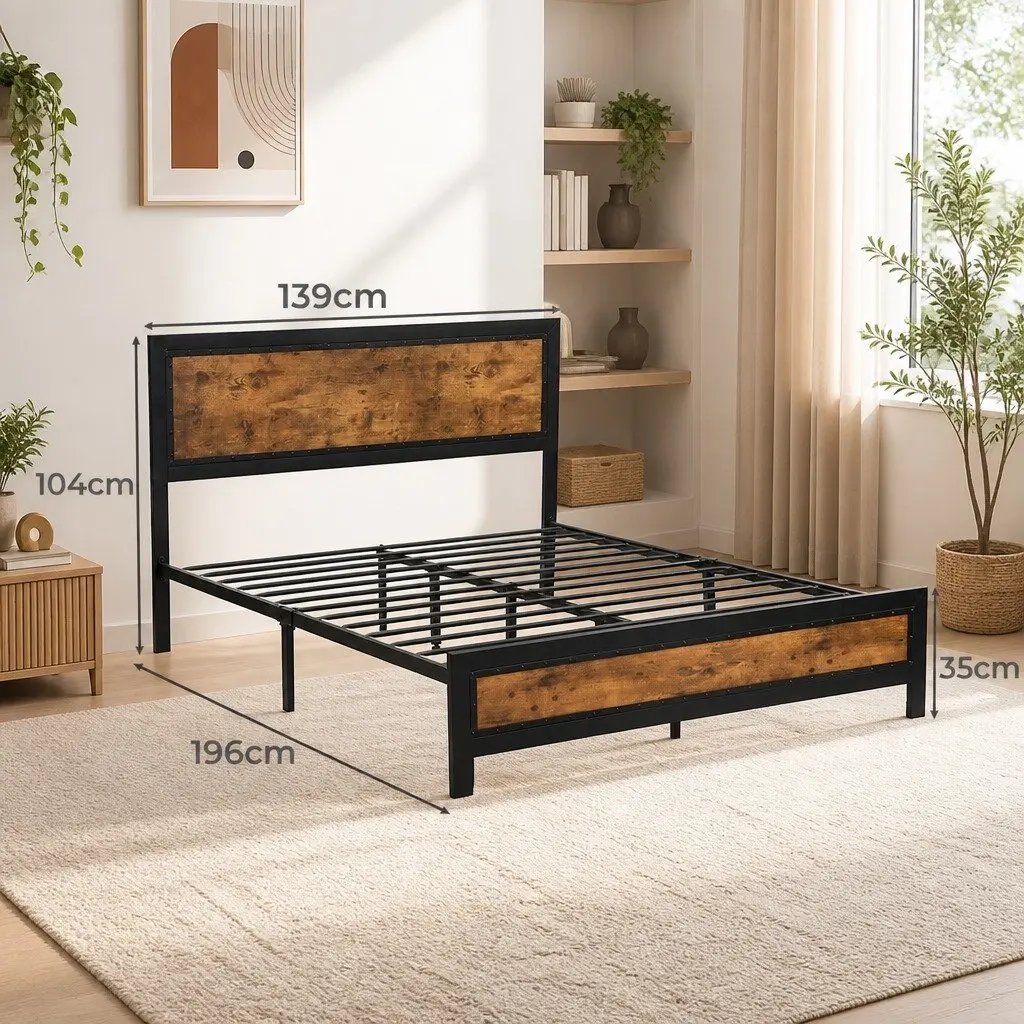 Double Bed Frame Steel Slats Support Double Size