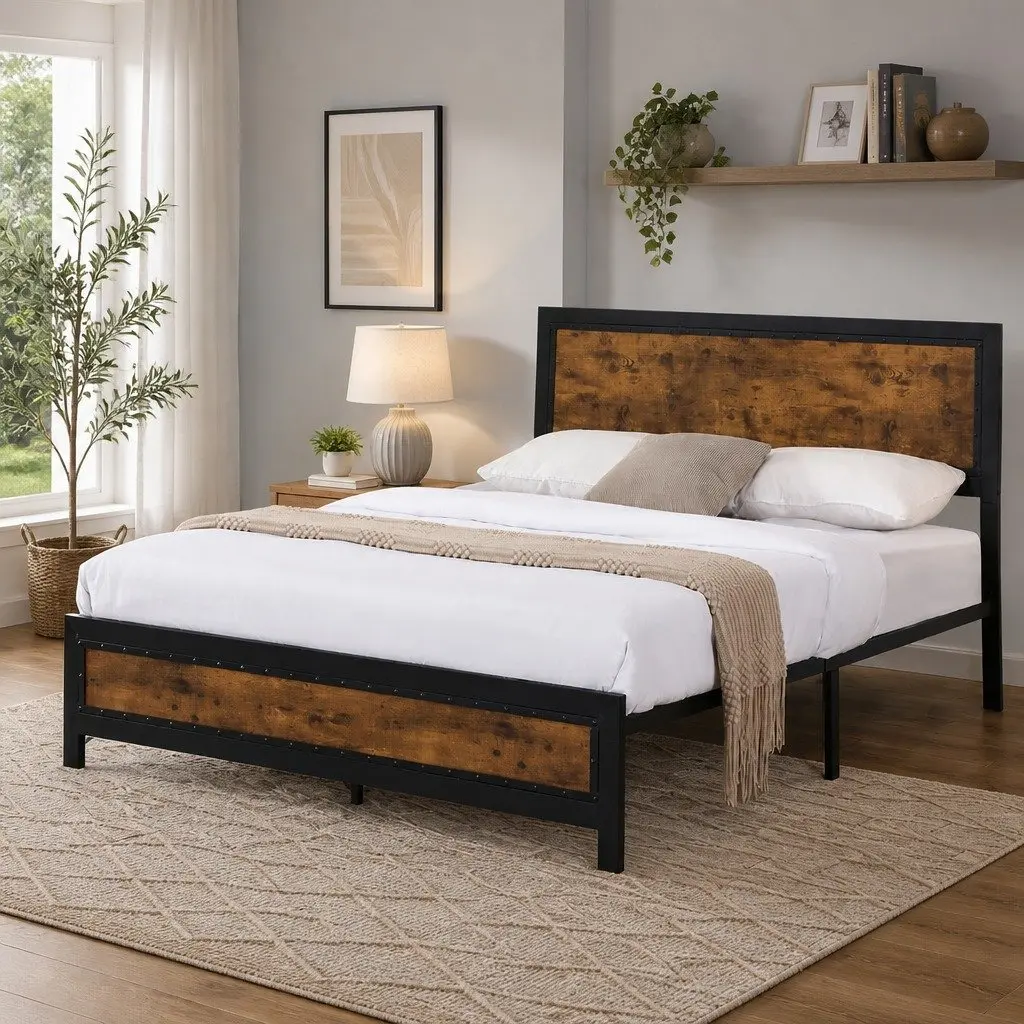 Double Bed Frame Steel Slats Support Double Size