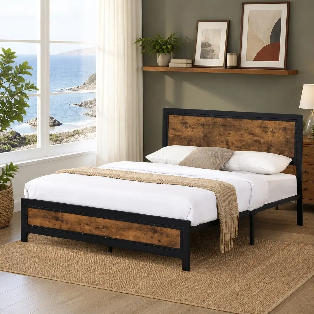 Double Bed Frame Steel Slats Support Double Size