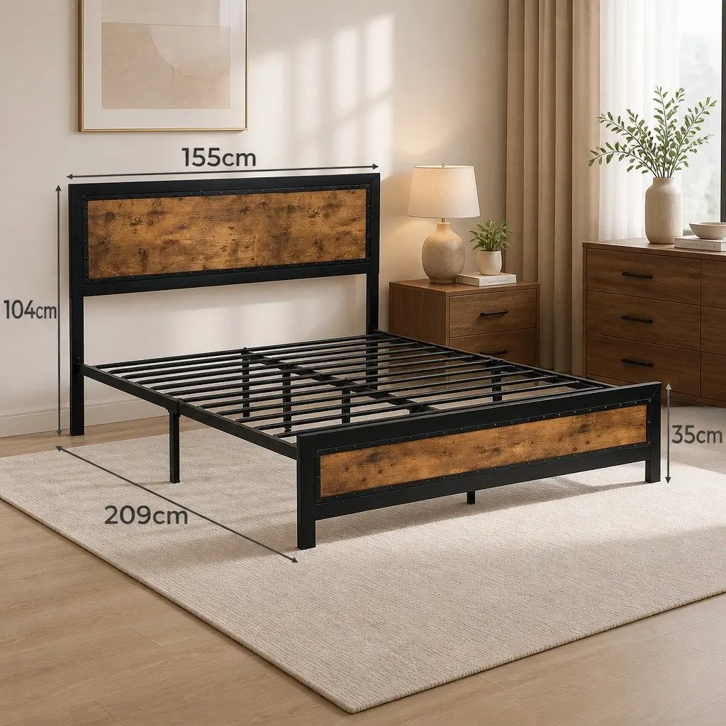 Metal Bed Frame Queen Size Mattress Base Platform Steel Slat Bed Base