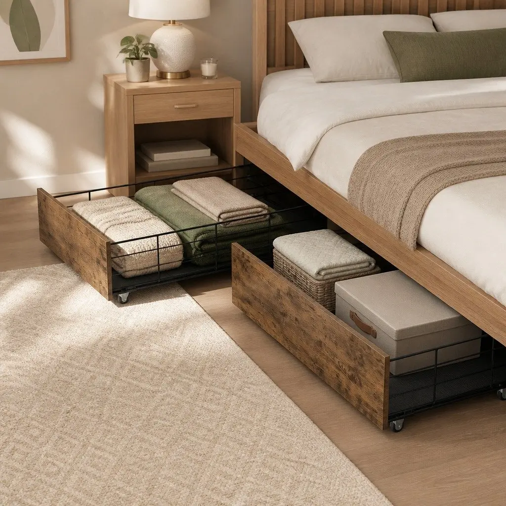 Under Bed Storage Drawers Set of 4 Brown 94.5cm x 54cm x 32.5cm