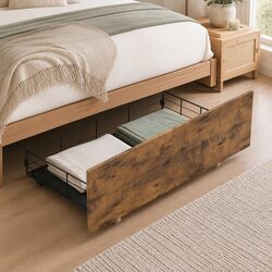 Queen Bed Frame with Optional Under Bed Storage Drawers Wheels Steel Slats