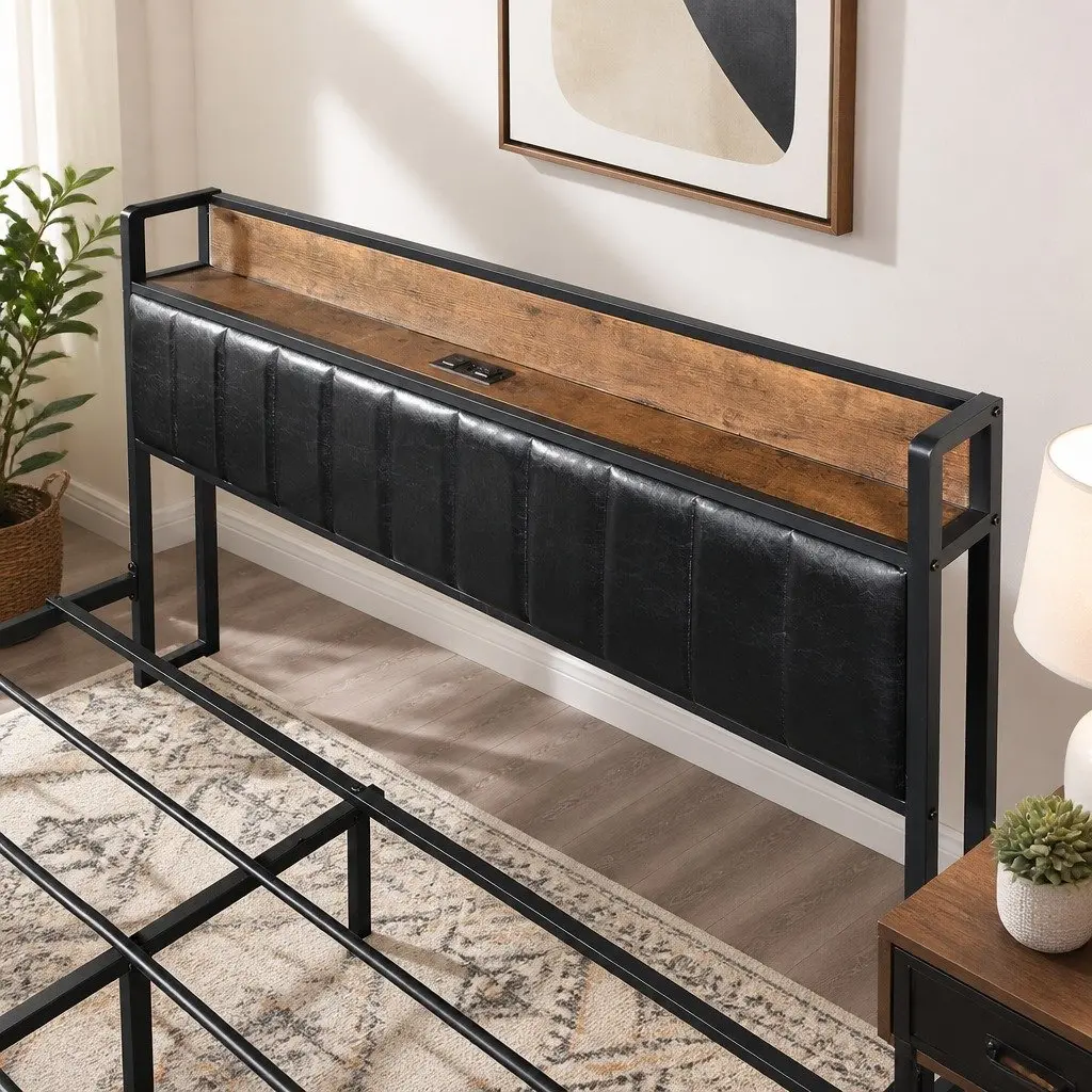 Queen Bed Frame with Storage and USB Access