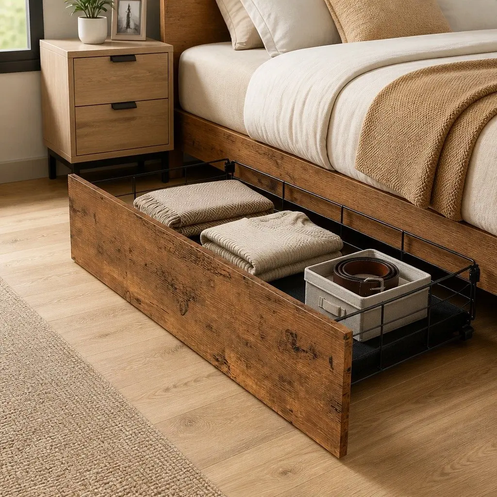 Queen Bed Frame with Storage Headboard USB Charging Ports Upholstered Backrest