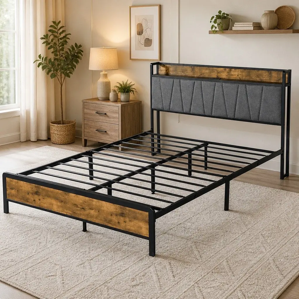 Double Bed Frame with USB and Storage