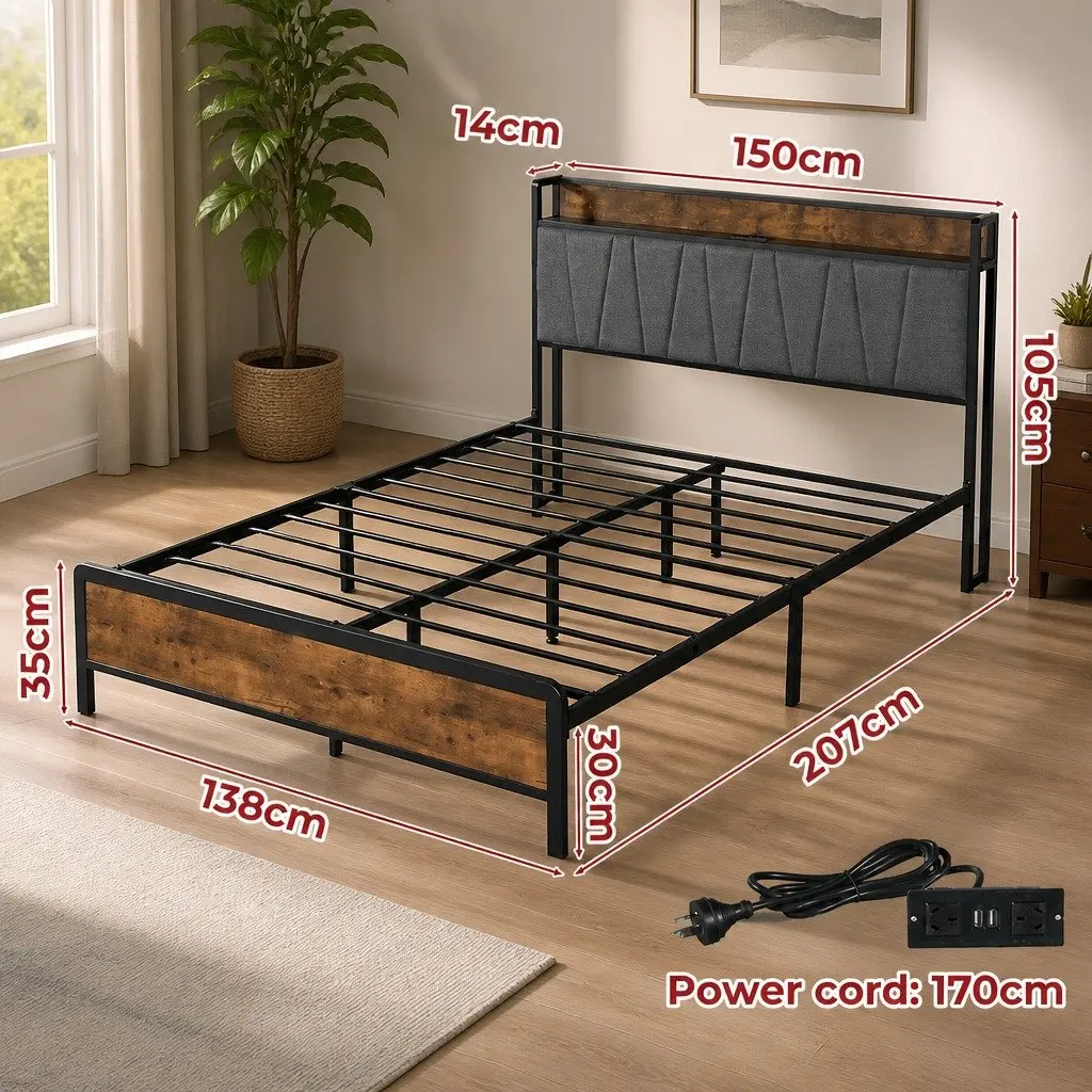 Double Bed Frame with USB and Storage