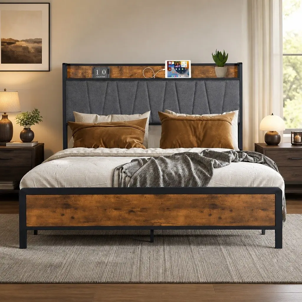 Double Bed Frame with USB and Storage