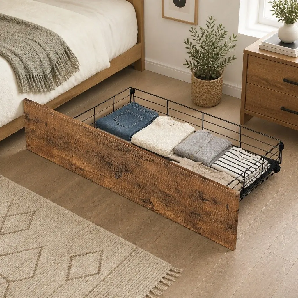 Queen Bed Frame Tufted Upholstered Headboard USB Charging Ports Storage Shelf