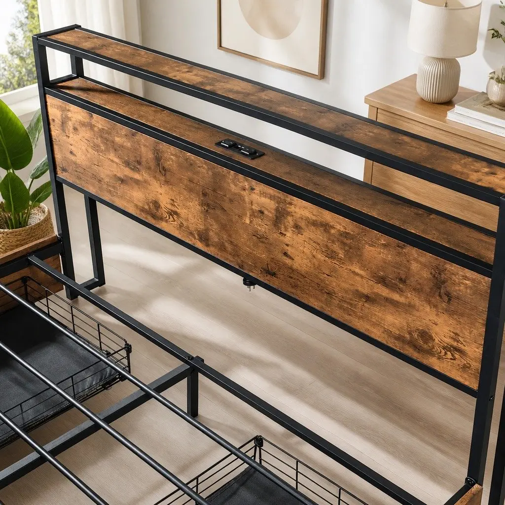Double Bed Frame with RGB LED Storage Drawers USB Charging Headboard Queen