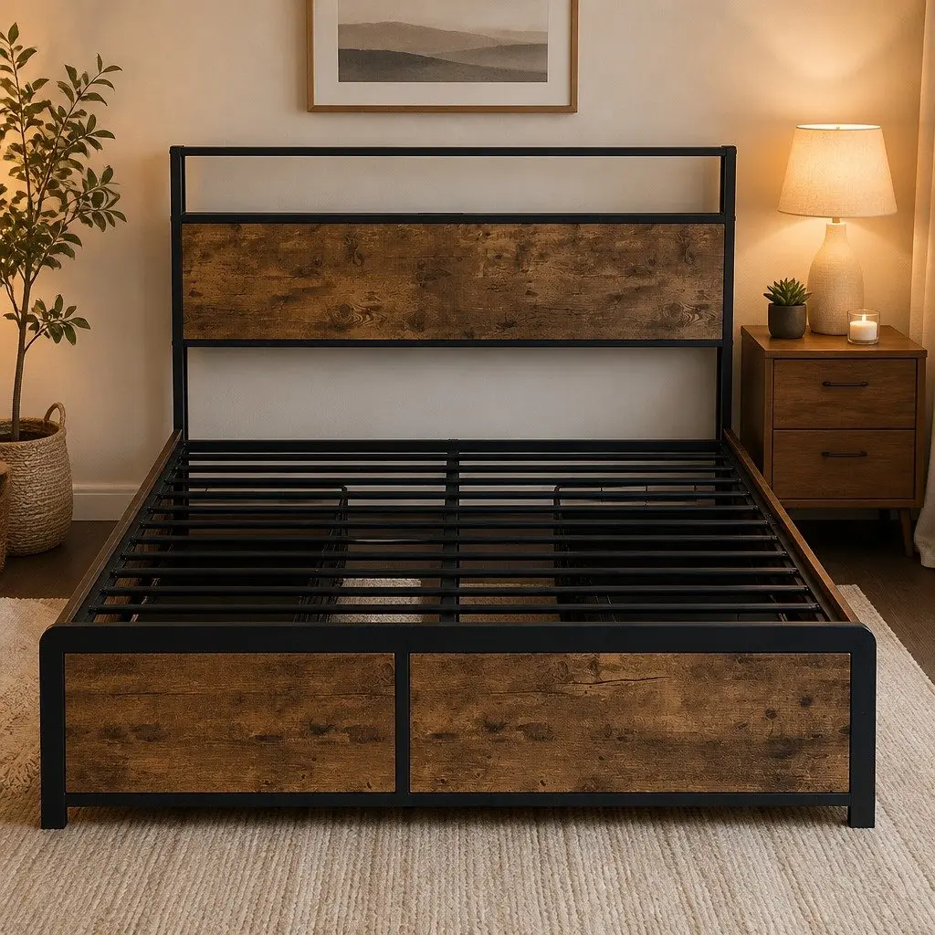Double Bed Frame with RGB LED Storage Drawers USB Charging Headboard Queen
