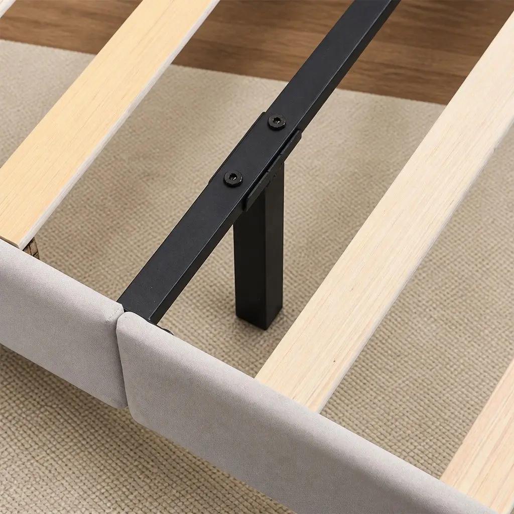 Floating Bed Frame with LED Light Height Adjustable Headboard and Under Bed Storage White