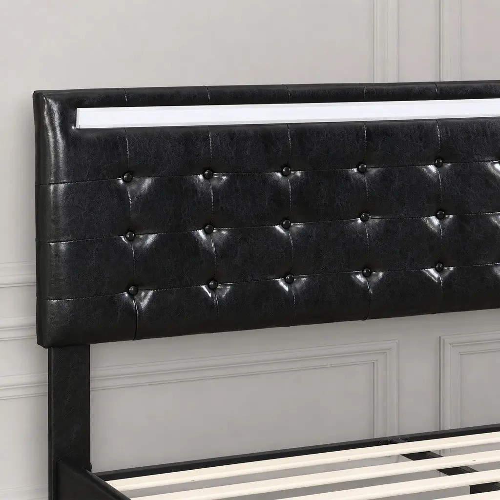 Floating Bed Frame Double with LED Light Strips Headboard Platform Bedroom