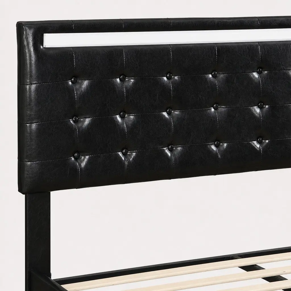 Floating Bed Frame Queen with Headboard LED Light Strips Platform Bedroom