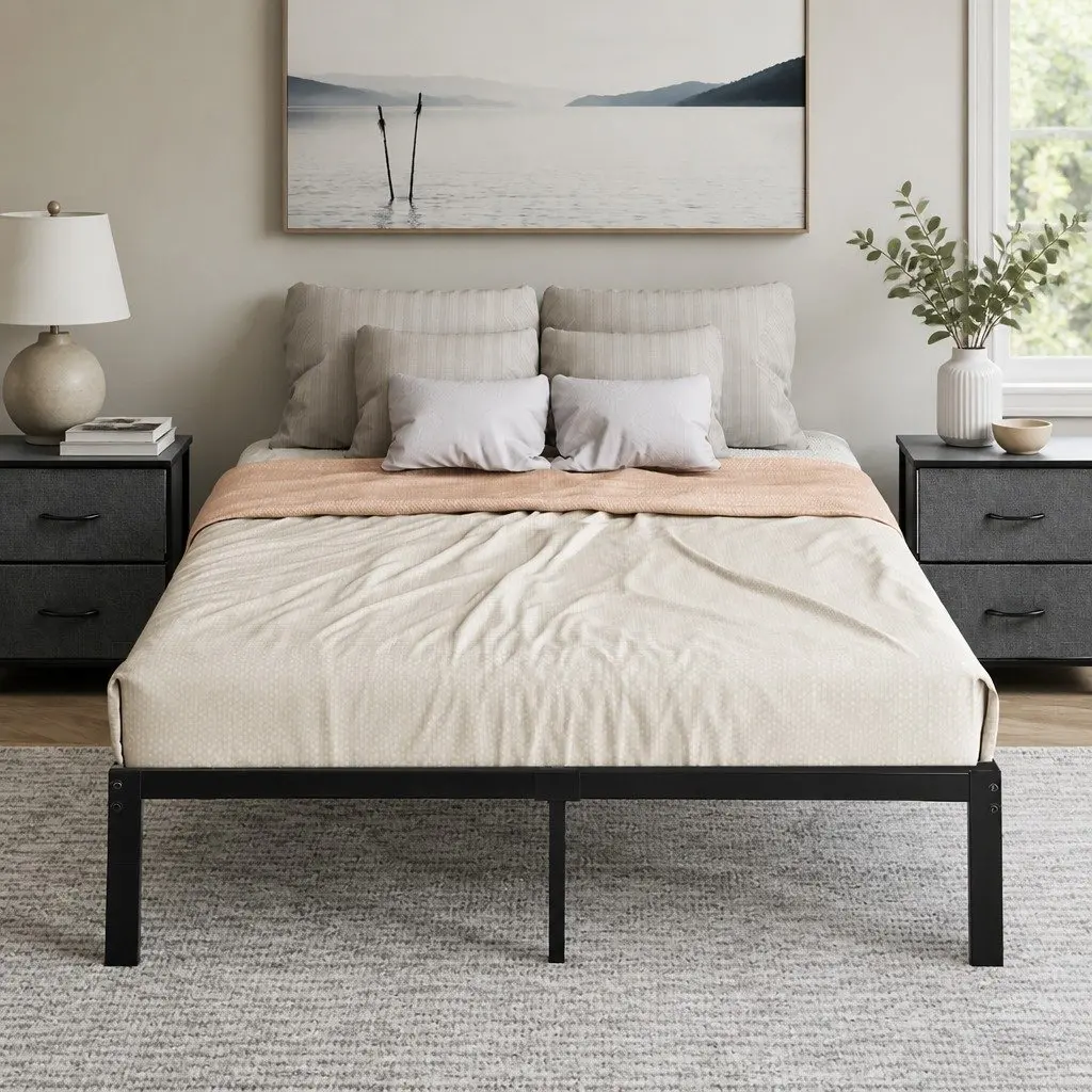 Metal Bed Frame Heavy Duty Storage Foundation Full Size Platform Slat Support
