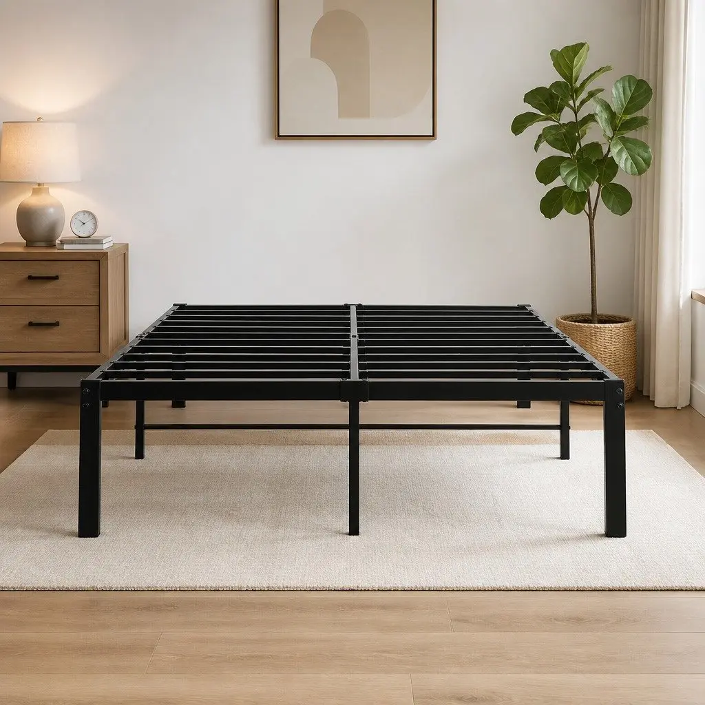 Metal Bed Frame Heavy Duty Full Size Elevated Platform with Storage Space