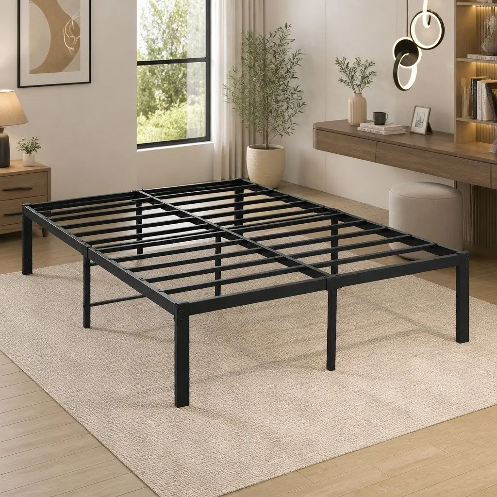 Metal Bed Frame Heavy Duty Full Size Elevated Platform with Storage Space