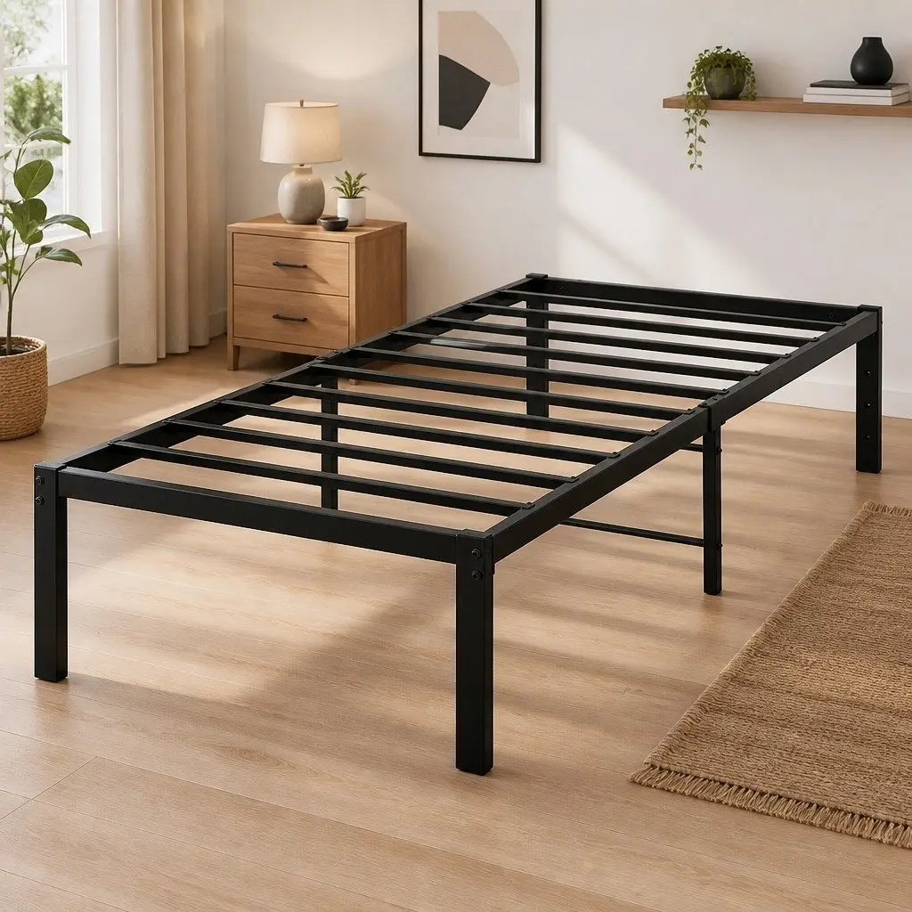 Metal Bed Frame Heavy Duty Full Size Elevated Platform with Storage Space