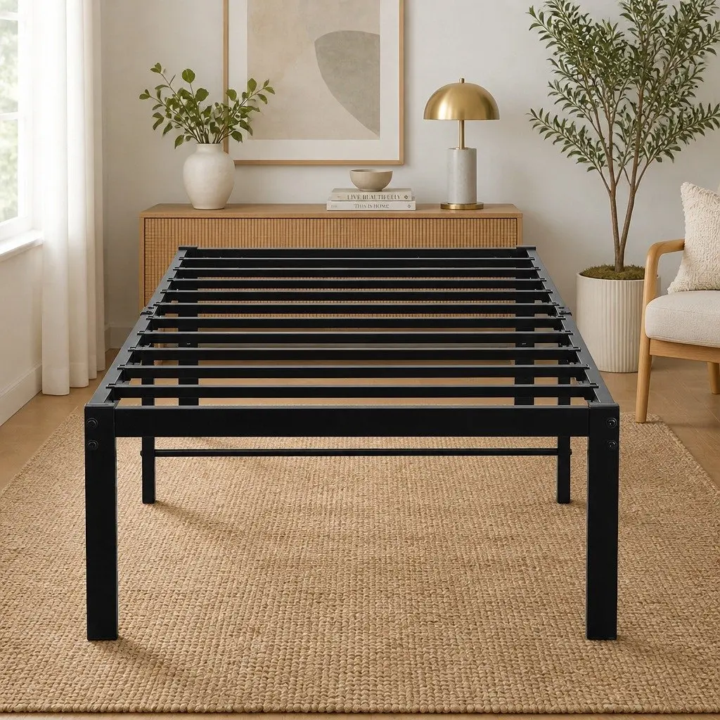 Metal Bed Frame Heavy Duty Full Size Elevated Platform with Storage Space