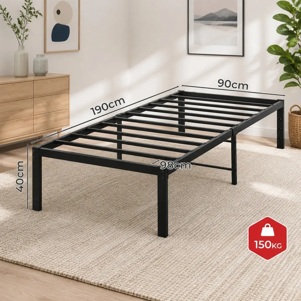 Metal Bed Frame Heavy Duty Full Size Elevated Platform with Storage Space