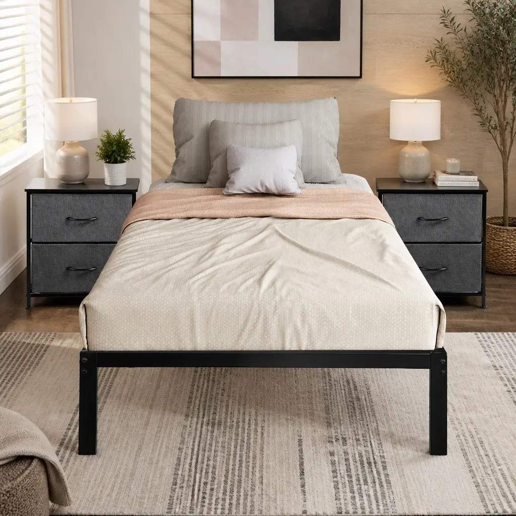 Metal Bed Frame Heavy Duty Full Size Elevated Platform with Storage Space