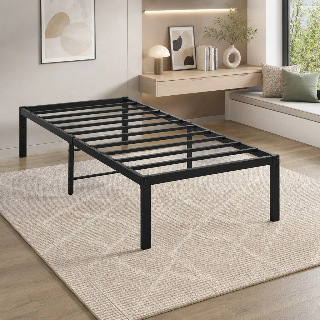 Metal Bed Frame Heavy Duty Full Size Elevated Platform with Storage Space