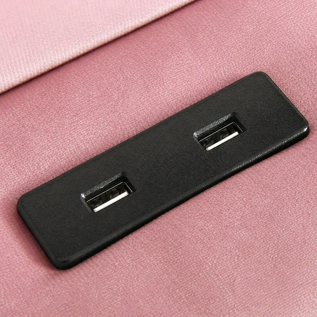 Double Floating Bed Frame Velvet Fabric with LED Light Strips USB Ports 205cm x 142cm x 113cm