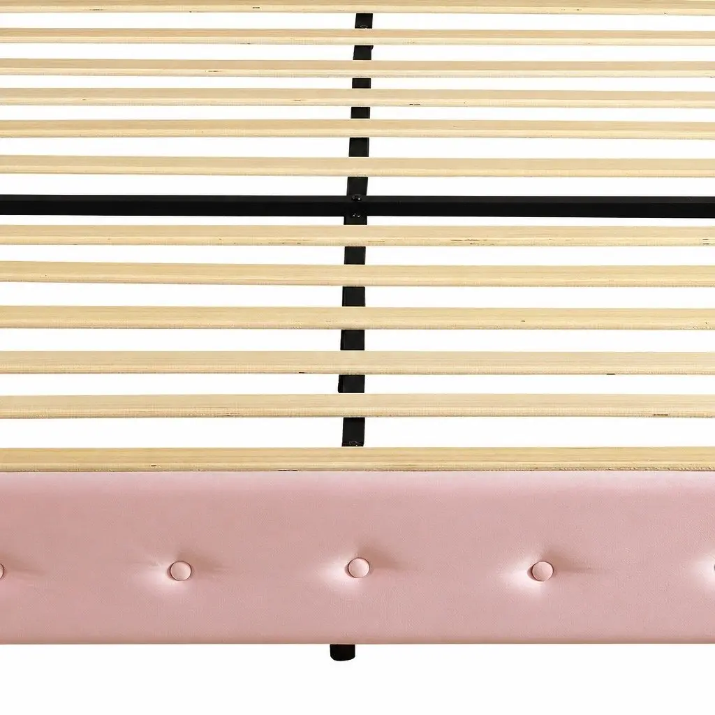 Double Floating Bed Frame Velvet Fabric with LED Light Strips USB Ports 205cm x 142cm x 113cm
